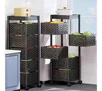 HaTur 360 ° Rotatif Support à Fruits et Légumes Mobile Rangement de la Cuisine Porte Fruits et Légumes Type de Carré Cuisine Support de Stockage avec Roues (5 étages/Mise à Niveau)