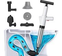 HaTur Déboucheur de Toilettes à Air Comprimé Déboucheur de Canalisation WC à Haute Pression avec Baromètre Débloqueur de Toilette avec 3 Têtes de Piston
