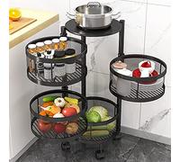 HaTur Support à Légumes Rotatif Multicouches Rangement de la Cuisine Mobile 360° Cuisine Support de Stockage avec Roues Porte Fruits et légumes (4 Niveau)