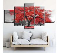 HATUROPO Tableau Murale Decoration 5 Panneau Grand arbre rouge Mural Art Peinture Photos Bureau À Domicile Bain Grand Tableau Decoration Poster Mural Xxl 200X100