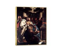 Hau3sh3a Impression sur Toile Anthony Van Dyck Poster Reproductions de Tableaux CéLèBres Pentecost Tableau sur Toile Baroque Peinture Décoration pour Salon Chambre 80x60cm(31x24in) Cadre doré