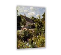 Hau3sh3a Peder Monsted Poster Jardin de devant fleuri Reproduction d'Art Célèbre Impression sur Toile Paysage Scandinave Forestier Décor Mural pour Salon et Chambre105x70cm(41x28in) Cadre intérieur