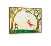 Hau3sh3a Tableau Franz von Stuck Reproduction d'Art La balançoire Franz von Stuck image sur Toile Célèbre Décoration Murale pour la Maison et Le Bureau cuisine80x60cm(32x24in) Cadre en teck