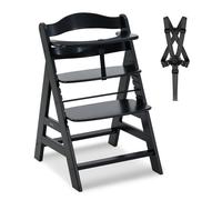 Hauck Chaise haute bébé Alpha Plus – Évolutive dès 6 mois, Harnais 5 points, Bois FSC, Noir