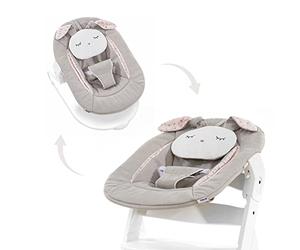hauck Alpha Bouncer 2 en 1, Powder Bunny Beige Bloom - Siège bébé pour chaise haute en bois Alph avec cadre rebondissant, harnais de hanche à 3 points et coussin, de la naissance jusqu'à 9 kg