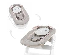 hauck Alpha Bouncer 2 en 1, Powder Bunny Beige Bloom - Siège bébé pour chaise haute en bois Alpha+ avec cadre rebondissant, harnais de hanche à 3 points et coussin, de la naissance jusqu'à 9 kg