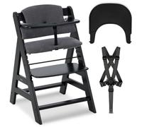 hauck Alpha+ Chaise haute avec plateau Click Tray et rembourrage de siège - Chaise haute évolutive en bois, pour enfant à partir de 6 mois, réglable, noire