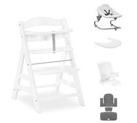 hauck Alpha+ Premium Bundle, Blanc - de la naissance à 99 ans, chaise haute, transat, siège bébé, coussin de siège et plateau à clic