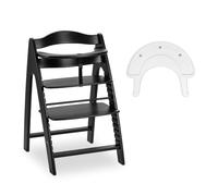 hauck Arketa N Play - Chaise Haute Bébé Evolutive en Bois, Plateau de Jeux (Jouets non Inclus), Harnais 5 Points, Sangle d'Entrejambes et Arceau de Sécurité - De 6 Mois à 130 kg, Bois Blanchi Noir