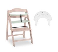 hauck Arketa N Play - Chaise Haute Bébé Evolutive en Bois, Plateau de Jeux (Jouets non Inclus), Harnais 5 Points, Sangle d'Entrejambes et Arceau de Sécurité - De 6 Mois à 130 kg, Bois Blanchi, Menthe