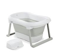 hauck Baignoire Bébé avec Siège Wash N Fold L Baignoire Pliable Bébé jusqu'à 18 kg, Bouchon Change de Couleur à Température Élevée, Bassin de Douche Portable, Drainage Rapide - Blanc Vert