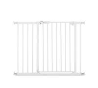 hauck Barriere de Securite Enfant Clear Step Autoclose 2, Inclus Extension 21 cm (Largeur 96-101 cm), Seuil Ultra Plat, sans Percage, Ouverture Bilatèrale à 1 Main, Fermeture Automatique, Métal Blanc
