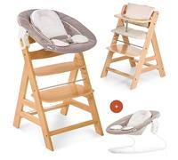 hauck Chaise Haute Bébé Alph avec Siège Nouveau-né 2 en 1 - Natural | Chaise haute évolutive en bois, de la naissance à 90 kg, inclus assise bébé avec réducteur, coussin, idéal pour repas