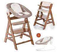 hauck Chaise Haute Bébé Alph avec Siège Nouveau-né 2 en 1 - Walnut | Chaise haute évolutive en bois, de la naissance à 90 kg, inclus assise bébé avec réducteur, coussin, idéal pour repas
