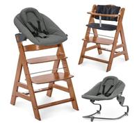 hauck Chaise Haute Bébé Alph avec Siège Nouveau-né Premium - Walnut | Chaise haute évolutive en bois, de la naissance à 90 kg, inclus assise bébé avec réducteur, coussin, idéal pour repas