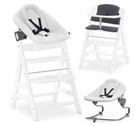 hauck Chaise Haute Bébé Alph avec Siège Nouveau-né Premium - White | Chaise haute évolutive en bois, de la naissance à 90 kg, inclus assise bébé avec réducteur, coussin, idéal pour repas