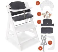 hauck Chaise Haute Bébé Alpha Plus en Bois, Inclus Plateau Play Tray, Hochet Bebe Play Catching et Coussin, à Partir de 6 Mois, Réglable - Blanc Gris Foncé