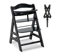hauck Chaise Haute Bébé Alpha Plus, Évolutive dès 6 Mois, Inclus Harnais 5 Points, Barre de Sécurité, Réglable, Jusqu'à 90 kg, Bois FSC - Noir