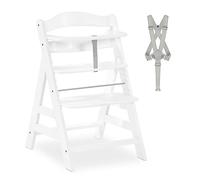 hauck Chaise Haute Bébé Alpha Plus, Évolutive dès 6 Mois, Inclus Harnais 5 Points, Barre de Sécurité, Réglable, Jusqu'à 90 kg, Bois FSC - Blanc