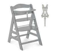 hauck Chaise Haute Bébé Alpha Plus, Évolutive dès 6 Mois, Inclus Harnais 5 Points, Barre de Sécurité, Réglable, Jusqu'à 90 kg, Bois FSC - Gris