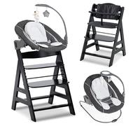 hauck Chaise Haute Bébé Alpha Plus Newborn Set Deluxe, Évolutive dès Naissance avec Transat Bebe Inclinable, Coussin Assise, Hauteur Réglable - Noir