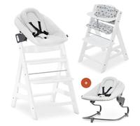 hauck Chaise Haute Bébé Alpha Plus Newborn Set Premium - Évolutive avec Transat Inclinable Extra Plat, Coussin d’Assise et Réducteur en Coton - Blanc