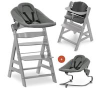hauck Chaise Haute Bébé Alpha Plus Premium - Évolutive avec Siège Amovible, Coussin Rembourré et Réducteur en Coton - Gris