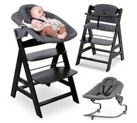 hauck Chaise Haute Bébé Alpha Plus Premium - Évolutive avec Siège Amovible, Coussin Rembourré et Réducteur en Coton - Noir