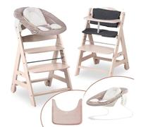 hauck Chaise Haute Bébé Bet avec Siège Nouveau-né 2 en 1 - Whitewashed | Chaise haute évolutive en bois, de la naissance à 90 kg, inclus assise bébé, roues, plateau repas, coussin