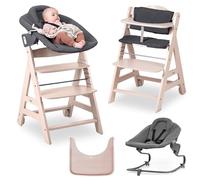hauck Chaise Haute Bébé Bet avec Siège Nouveau-né Premium - Whitewashed | Chaise haute évolutive en bois, de la naissance à 90 kg, inclus assise bébé, roues, plateau repas, coussin