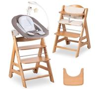 hauck Chaise Haute Bébé Beta Plus Set Deluxe - Évolutive avec Siège Amovible, Plateau Repas, Coussin Assise, Roulettes, Arceau de Jeu - Naturel Sable