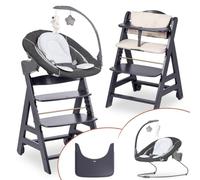 hauck Chaise Haute Bébé Beta Plus Set Deluxe - Évolutive avec Siège Amovible, Plateau Repas, Coussin Assise, Roulettes, Arceau de Jeu - Gris Foncé