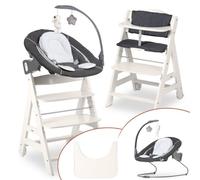 hauck Chaise Haute Bébé Beta Plus Set Deluxe - Évolutive avec Siège Amovible, Plateau Repas, Coussin Assise, Roulettes, Arceau de Jeu - Blanc Gris Chiné