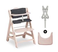 hauck Chaise Haute Bébé Evolutive Bet en Bois 6 Mois à 90 kg - Avec Roulettes, Coussin, Plateau Repas, Arceau de Sécurité, Harnais 5 Points et Sangle d’Entrejambe - Bois Blanchi