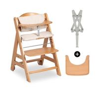 hauck Chaise Haute Bébé Evolutive Beta+ en Bois 6 Mois à 90 kg - Avec Roulettes, Coussin, Plateau Repas, Arceau de Sécurité, Harnais 5 Points et Sangle d’Entrejambe - Naturel