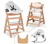 hauck Chaise Haute Bébé Évolutive Beta+ Set Premium, dès la Naissance avec Siège Amovible, Coussin d'Assise et Tablette Repas - Naturel