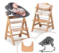 hauck Chaise Haute Bébé Évolutive Beta+ Set Premium, dès la Naissance avec Siège Amovible, Coussin d'Assise et Tablette Repas - Naturel