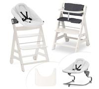 hauck Chaise Haute Bébé Évolutive Beta+ Set Premium, dès la Naissance avec Siège Amovible, Coussin d'Assise et Tablette Repas - Blanc