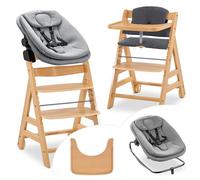 hauck Chaise Haute Bébé Evolutive en Bois Alpha Move Newborn Set 3 en 1 - dès la Naissance avec Transat Bebe Highchair Bouncer, Coussin d’Assise et Tablette Repas - Naturel