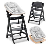 hauck Chaise Haute Bébé Evolutive en Bois Alpha+ Newborn Set Eco Bouncer - dès la Naissance avec Transat Bebe et Coussin de Siège - Noir