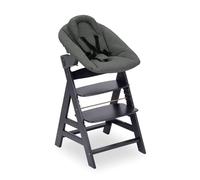 hauck Chaise Haute Bébé Evolutive en Bois Alpha Newborn Set Plus - dès la Naissance, Jusqu’à 90 Kg, Harnais 5 Points, Arceau de Sécurité et Réducteur Nouveau-Né Premium, Gris Foncé