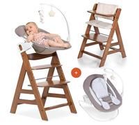 hauck Chaise Haute Bébé Evolutive en Bois Alpha Plus Newborn Set Deluxe - Dès la Naissance, avec Transat Bebe et Coussin d’Assise - Réglable - Noyer