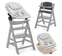 hauck Chaise Haute Bébé Evolutive en Bois Alpha+ Set Eco - dès la Naissance avec Siège Bébé, Coussin d'Assise et Harnais - Gris