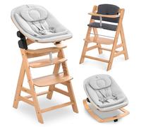 hauck Chaise Haute Bébé Evolutive en Bois Alpha+ Set Eco - dès la Naissance avec Siège Bébé, Coussin d'Assise et Harnais - Naturel
