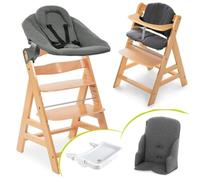hauck Chaise Haute Bébé Evolutive en Bois Alpha XXL Set - dès la Naissance avec Transat Bebe Premium, Harnais 5 Points, Plateau Repas et Réducteur de Siège - Naturel