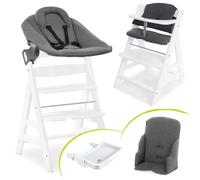 hauck Chaise Haute Bébé Evolutive en Bois Alpha XXL Set - dès la Naissance avec Transat Bebe Premium, Harnais 5 Points, Plateau Repas et Réducteur de Siège - Blanc