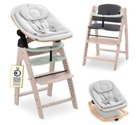 hauck Chaise Haute Bébé Evolutive en Bois Arketa Newborn Set Eco Bouncer - dès la Naissance avec Transat Bebe et Coussin - Réglable, Confortable et Design (Hêtre Bois Blanchi Menthe)