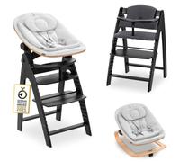 hauck Chaise Haute Bébé Evolutive en Bois Arketa Newborn Set Eco Bouncer - dès la Naissance avec Transat Bebe et Coussin - Réglable, Confortable et Design (Hêtre Bois Blanchi Noir)
