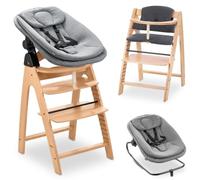 hauck Chaise Haute Bébé Evolutive en Bois Arketa Newborn Set Highchair Bouncer - dès la Naissance avec Transat Bebe et Coussin - Réglable, Confortable et Design (Hêtre Naturel)