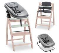 hauck Chaise Haute Bébé Evolutive en Bois Arketa Newborn Set Highchair Bouncer - dès la Naissance avec Transat Bebe et Coussin - Réglable, Confortable et Design (Hêtre Bois Blanchi Menthe)